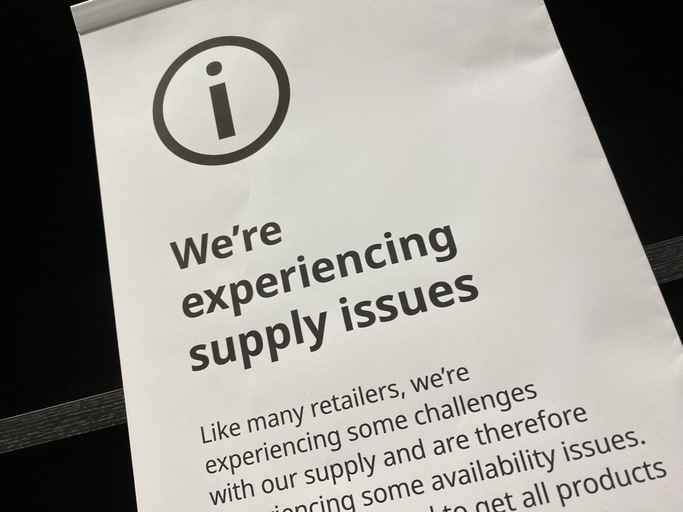 Sign informing customers of supply issues in a retail store near Edinburgh
